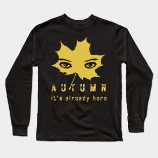 Autumn. Gold leaf and woman's eyes on black background Long Sleeve T-Shirt